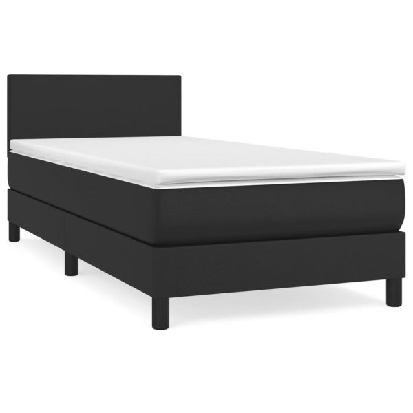 Box Spring Bed With Mattress Black 100×200 cm Faux Leather – Plain Design