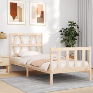 Bed Frame with Headboard Solid Wood