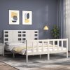 Bed Frame with Headboard White 153×203 cm Queen Solid Wood