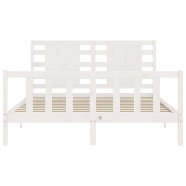 Bed Frame with Headboard White 153×203 cm Queen Solid Wood