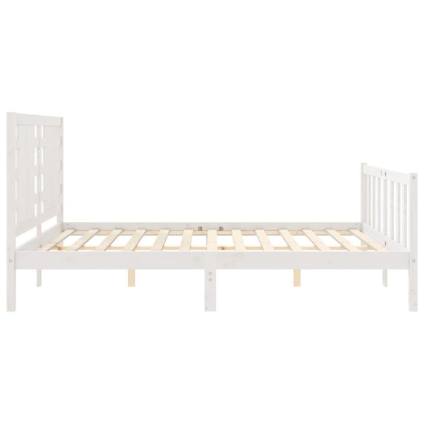 Bed Frame with Headboard White 153×203 cm Queen Solid Wood