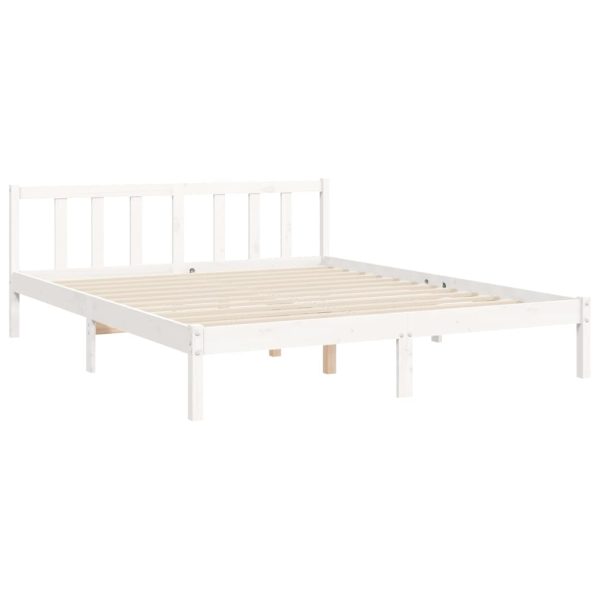 Bed Frame with Headboard White 153×203 cm Queen Solid Wood