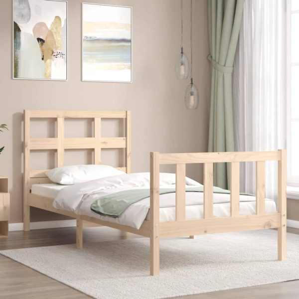 Bed Frame with Headboard Solid Wood – SINGLE, Brown