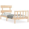 Bed Frame with Headboard Solid Wood – SINGLE, Brown