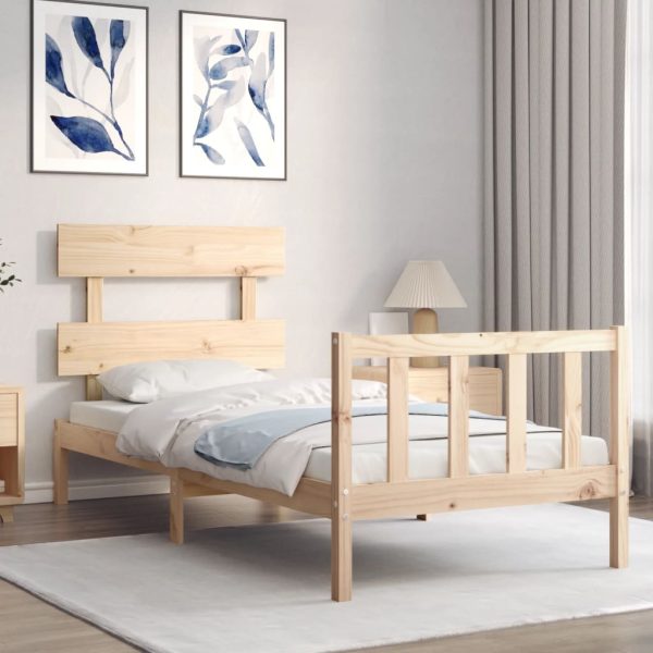 Bed Frame with Headboard Solid Wood – SINGLE, Brown