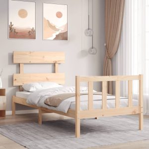 Bed Frame with Headboard Solid Wood