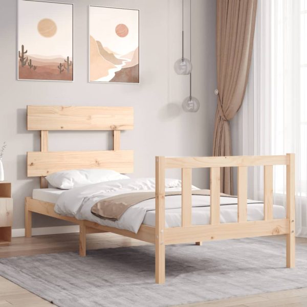 Bed Frame with Headboard Solid Wood – SINGLE, Brown