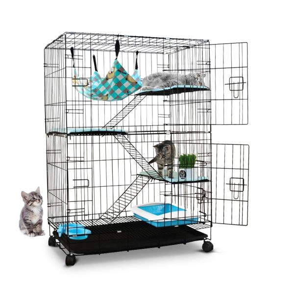 Three-Level Pet Rabbit Bird Cage with Hammock (Black)