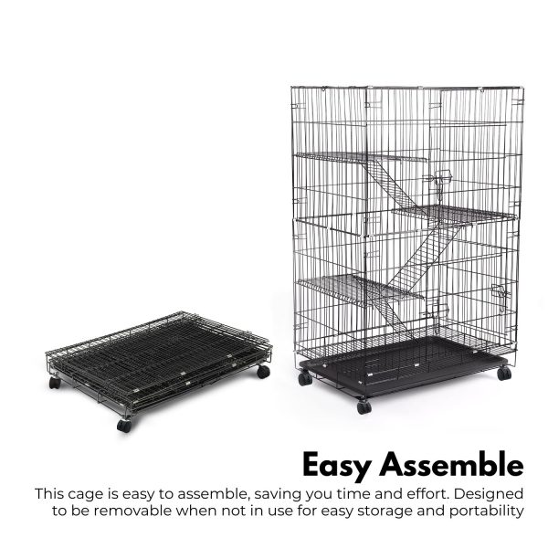 Three-Level Pet Rabbit Bird Cage with Hammock (Black)