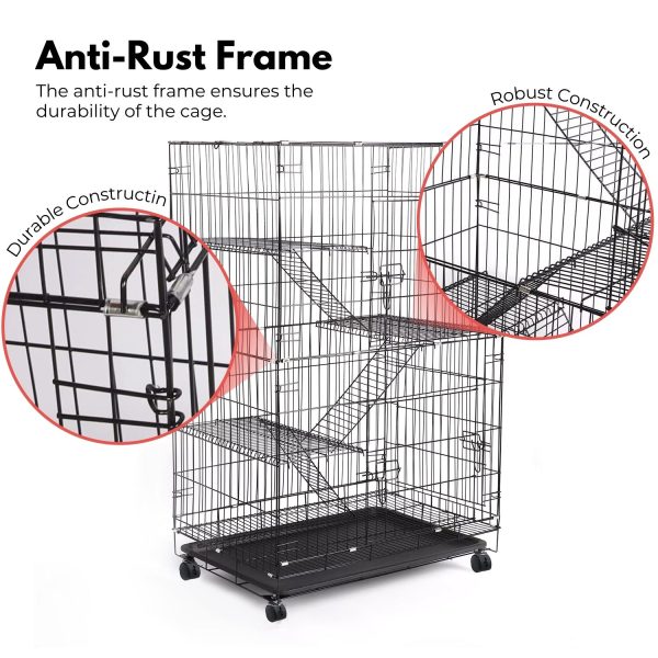 Three-Level Pet Rabbit Bird Cage with Hammock (Black)