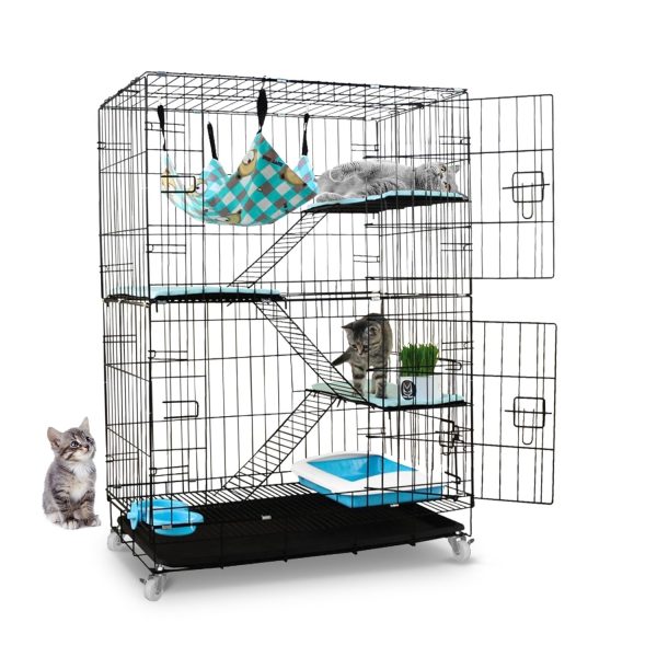 Four-Level Pet Rabbit Bird Cage with Hammock (Black)