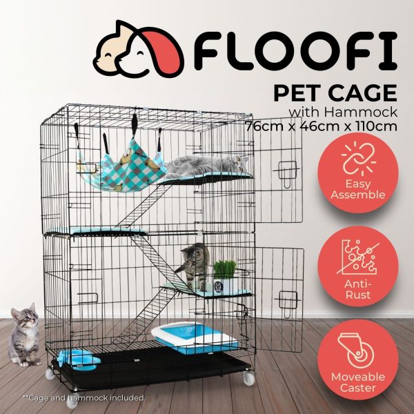 Four-Level Pet Rabbit Bird Cage with Hammock (Black)