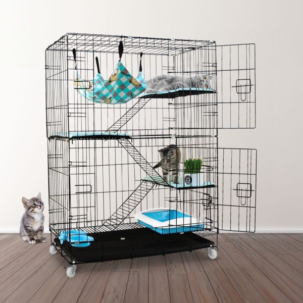 Four-Level Pet Rabbit Bird Cage with Hammock (Black)