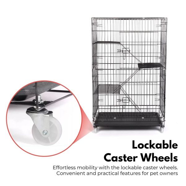 Four-Level Pet Rabbit Bird Cage with Hammock (Black)