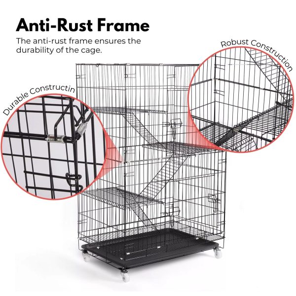 Four-Level Pet Rabbit Bird Cage with Hammock (Black)