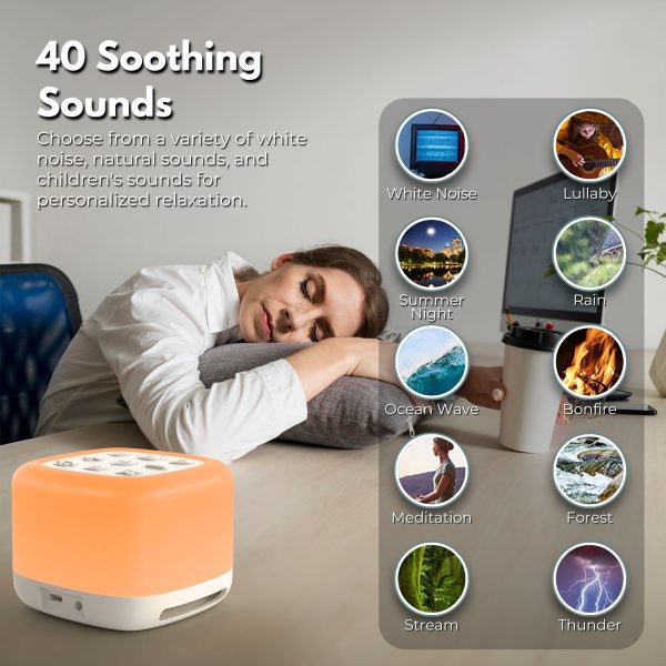 White Noise Machine with Night Light and 40 Soothing Sounds for Sleeping (White)