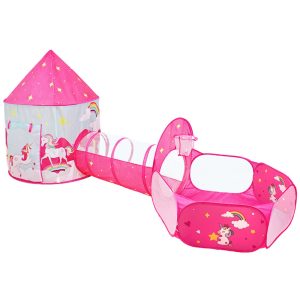 3 in 1 Unicorn Style Kids Play Tent - Pink