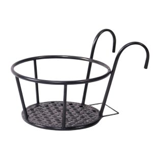 4 Pack Plant Stand Flower Holder Hanging Railing Pot Basket Plant Garden Black