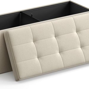 109cm Folding Storage Ottoman Bench Beige