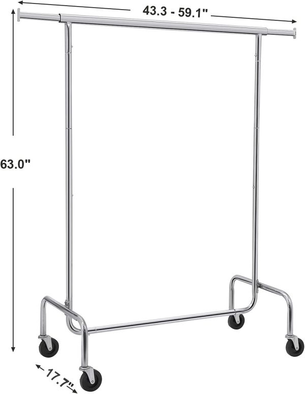 Heavy Duty Clothes Rack on Wheels Metal Chrome Extendable