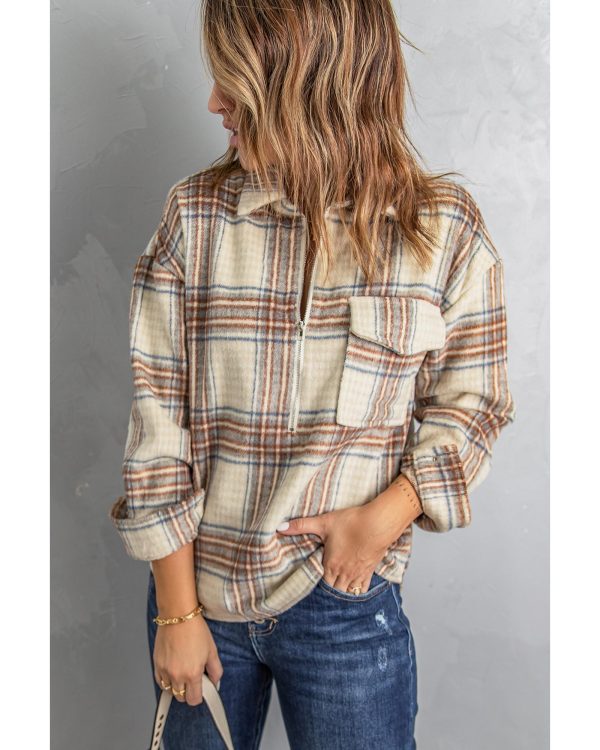 Azura Exchange Plaid Half Zip Sweatshirt with Chest Pocket – 2XL