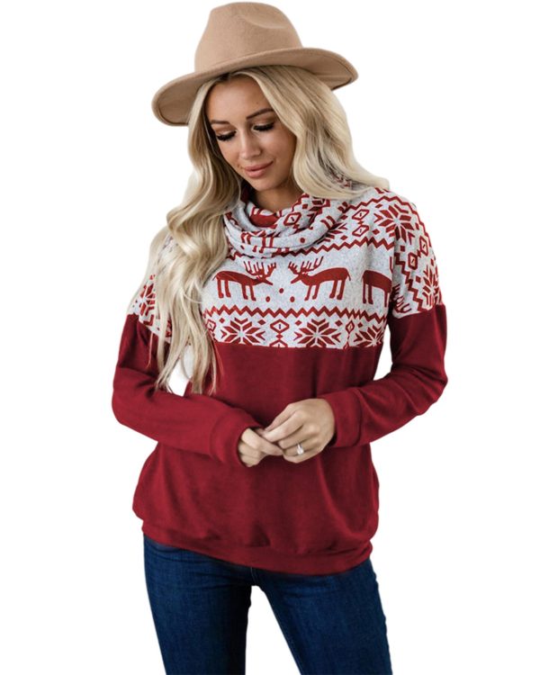 Azura Exchange Christmas Elk Print Cowl Neck Knit Top – 2XL