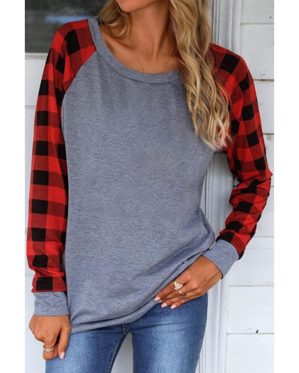 Azura Exchange Raglan Plaid Long Sleeve Top – 2XL