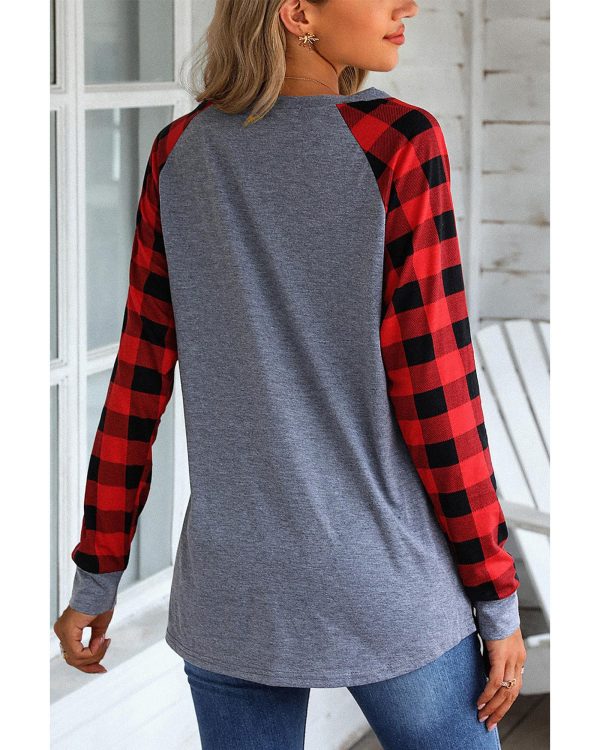 Azura Exchange Raglan Plaid Long Sleeve Top – 2XL