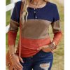 Azura Exchange Lace Splicing Color Block Long Sleeve Top – 2XL