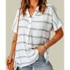 Azura Exchange Striped Print V Neck Shirt with Slits – S