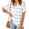 Azura Exchange Striped Print V Neck Shirt with Slits – S