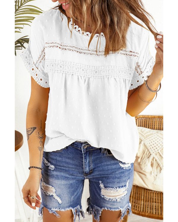 Azura Exchange Lace Splicing Short Sleeve Top – S