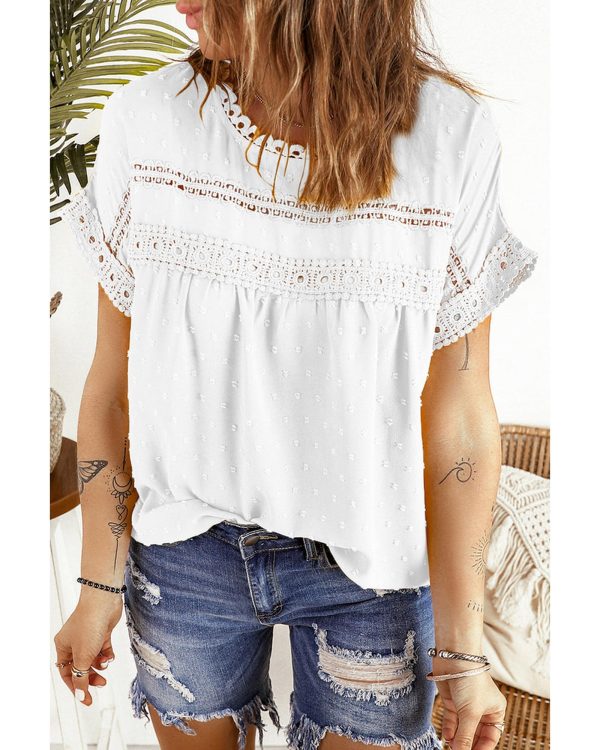 Azura Exchange Lace Splicing Short Sleeve Top – S