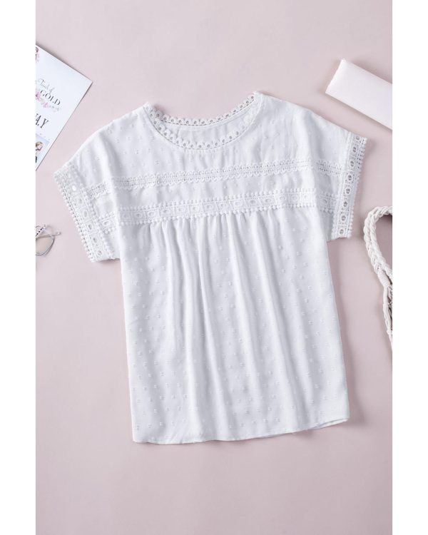 Azura Exchange Lace Splicing Short Sleeve Top – S