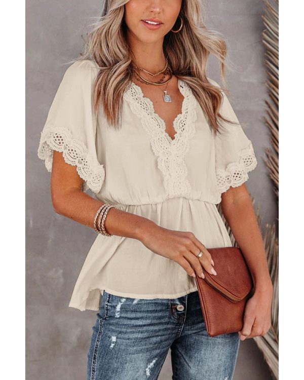 Azura Exchange Lace Splicing V Neck Blouse – M