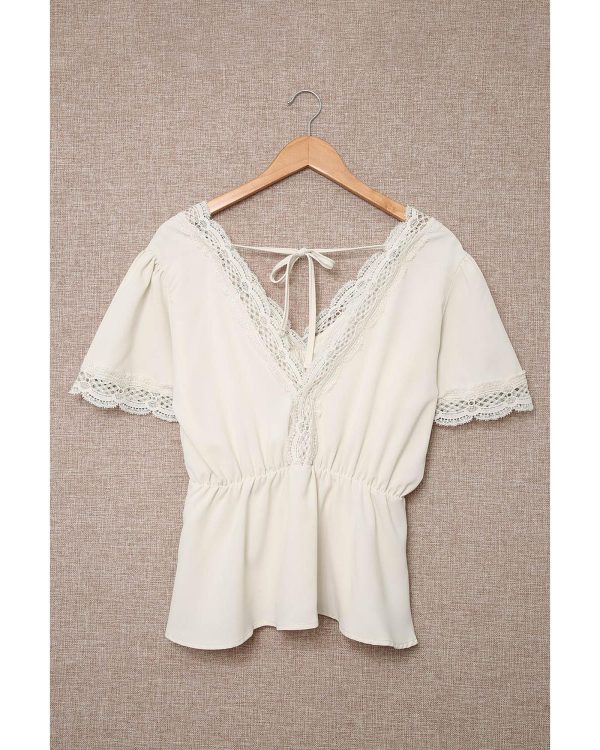 Azura Exchange Lace Splicing V Neck Blouse – M