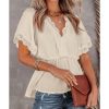 Azura Exchange Lace Splicing V Neck Blouse – M