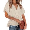 Azura Exchange Lace Splicing V Neck Blouse – M