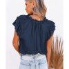 Azura Exchange Tiered Ruffled Drawstring V Neck Top – M