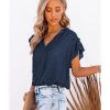 Azura Exchange Tiered Ruffled Drawstring V Neck Top – M