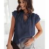 Azura Exchange Tiered Ruffled Drawstring V Neck Top – M