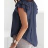 Azura Exchange Tiered Ruffled Drawstring V Neck Top – M