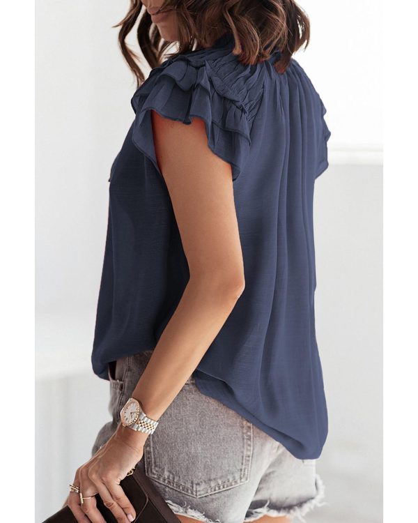 Azura Exchange Tiered Ruffled Drawstring V Neck Top – M