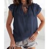 Azura Exchange Tiered Ruffled Drawstring V Neck Top – M