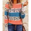 Azura Exchange Leopard Lace Splicing Color Block Top – L