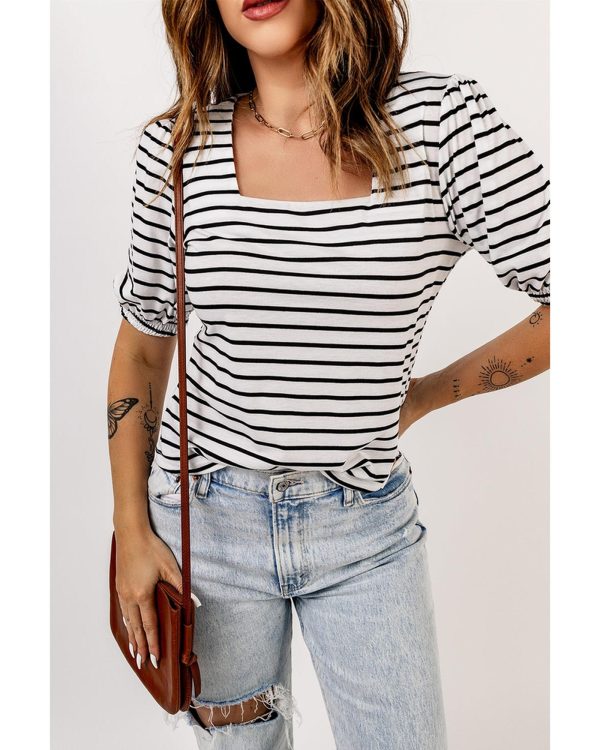 Azura Exchange Puff Sleeve Striped Top – 2XL