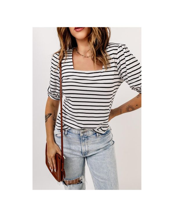 Azura Exchange Puff Sleeve Striped Top – 2XL