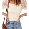 Azura Exchange Lace Mesh Crochet Patchwork Shirred Blouse – L