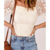 Azura Exchange Lace Mesh Crochet Patchwork Shirred Blouse – L