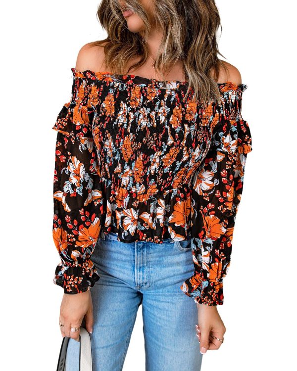 Azura Exchange Floral Off-The-Shoulder Smocked Top – 2XL